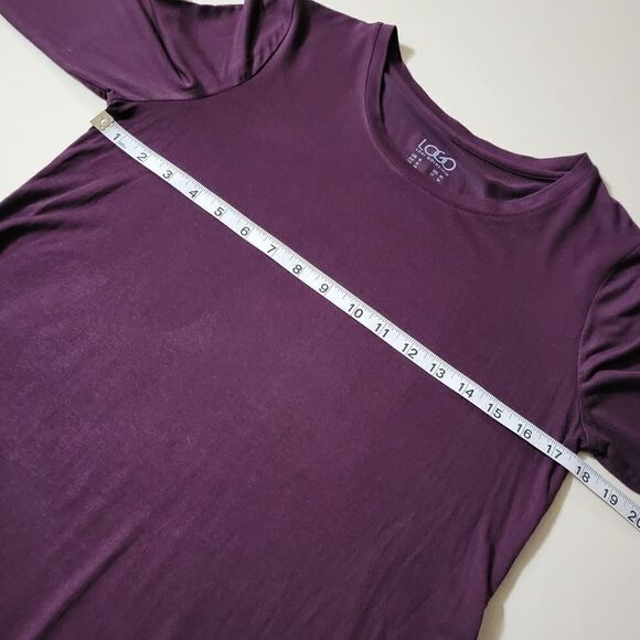 LOGO by Lori Goldstein® Burgundy Round-neck  Mixed Media Short Sleeve Dress - Picture 3 of 11